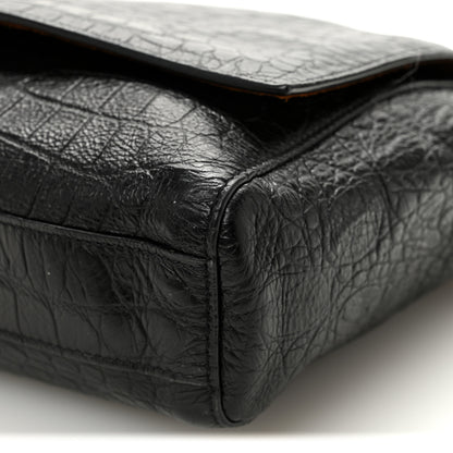 Saint Laurent Calfskin Crocodile Embossed Suede Medium Reversible Monogram Kate Satchel Military Taupe 15 of 16