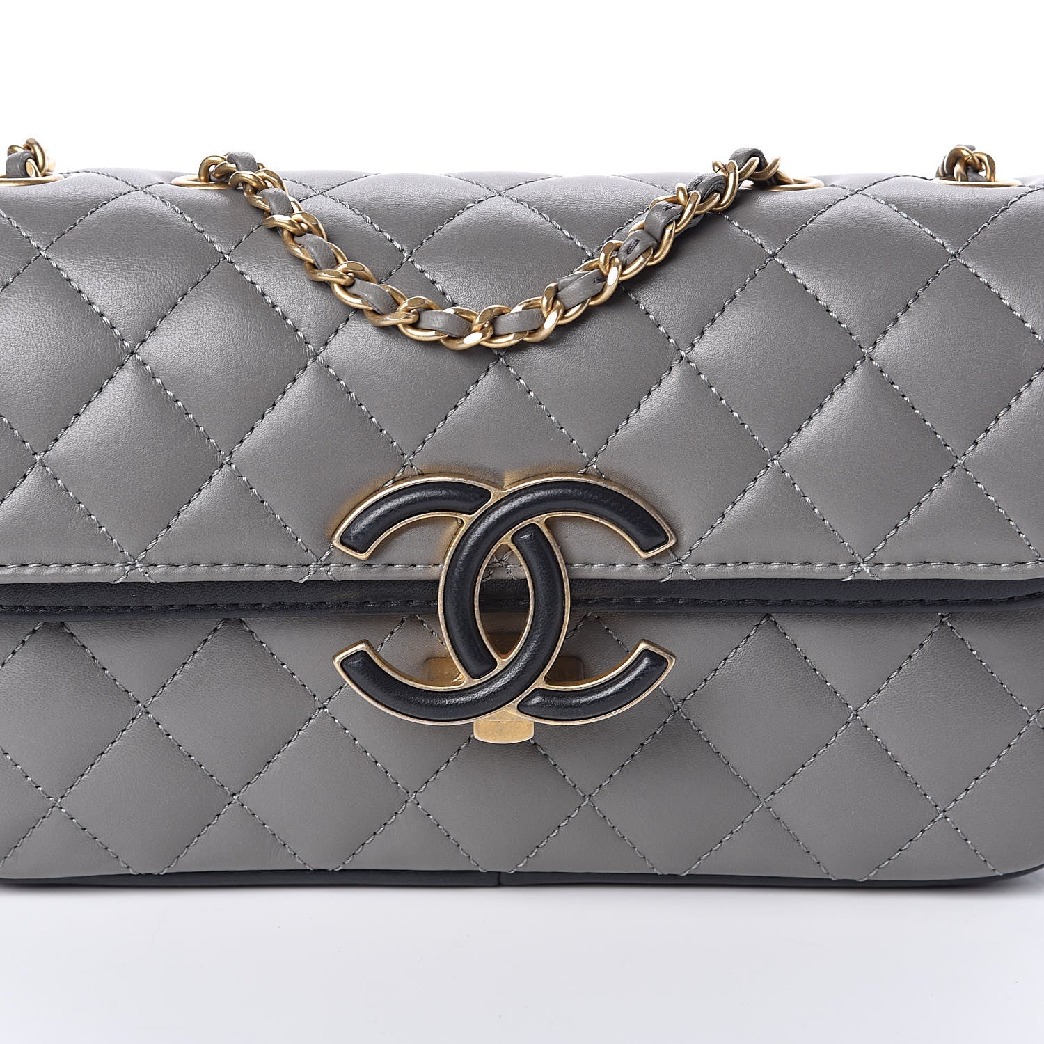 Chanel Lambskin Quilted Small Enamel CC Flap Grey Dark Navy 11 of 12