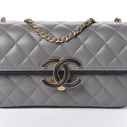 Chanel Lambskin Quilted Small Enamel CC Flap Grey Dark Navy 11 of 12