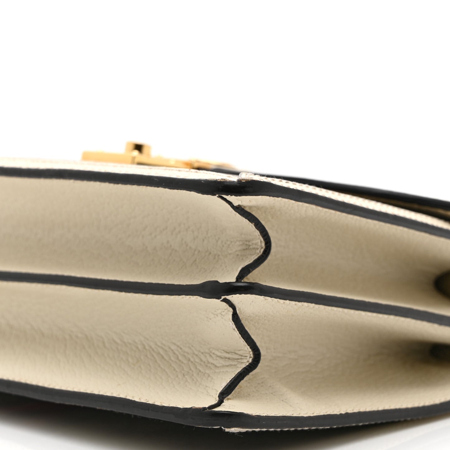 GG Supreme Monogram Textured Dollar Calfskin Web Small Ophidia Padlock Top Handle Bag Beige Ebony Mystic White