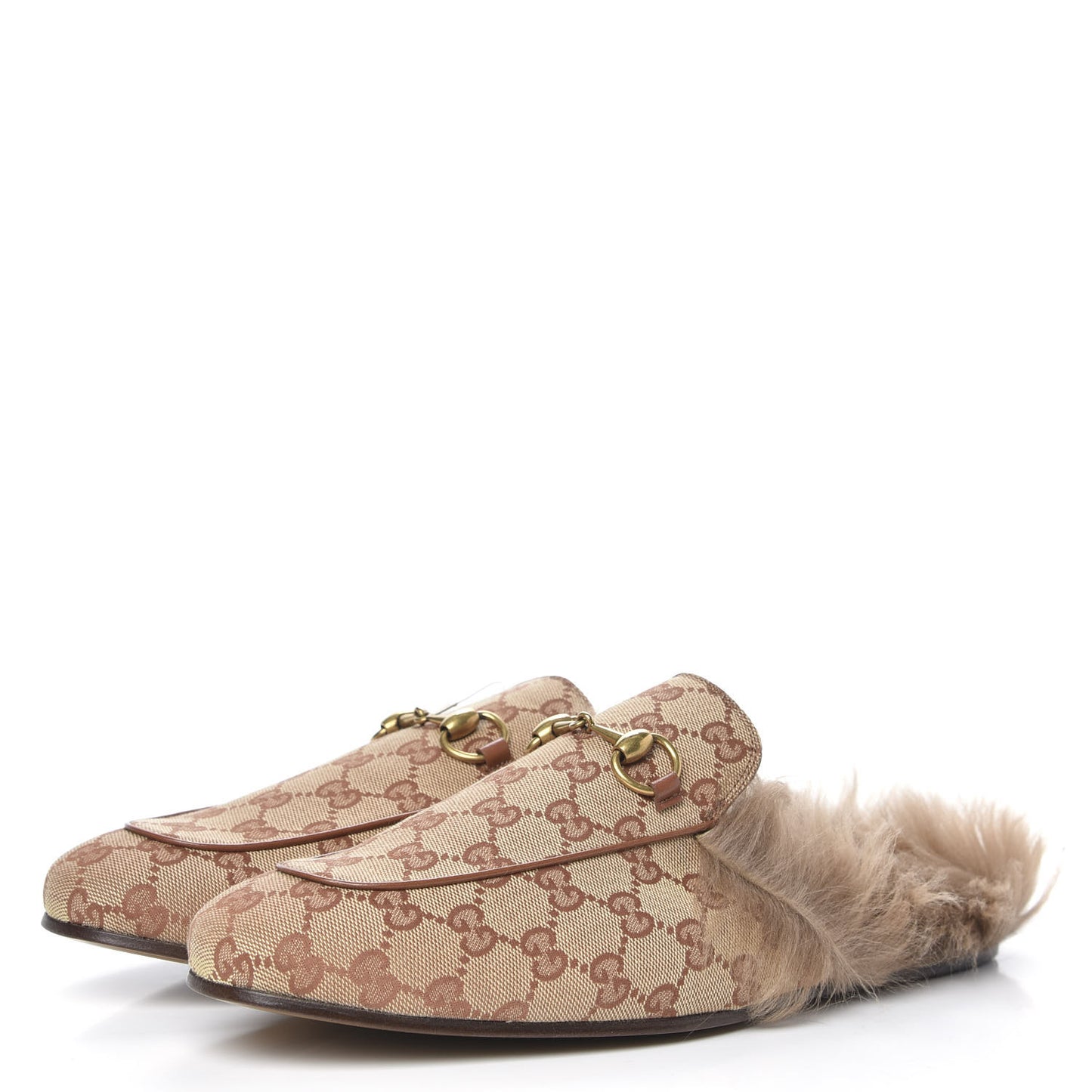 GG Monogram Fur Mens Princetown Slippers 9.5 Beige Ruggine Rust