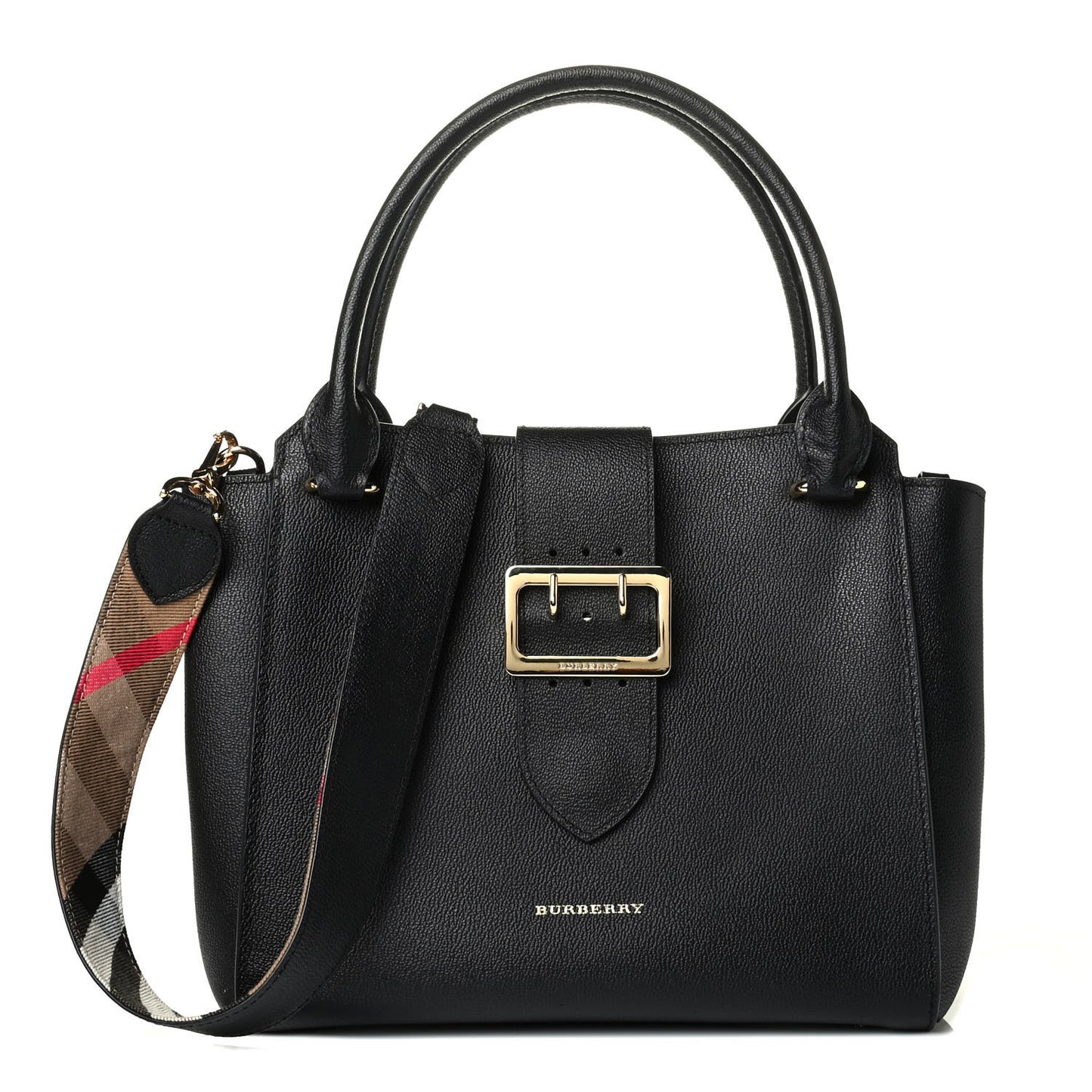 Soft Grain Calfskin Medium Buckle Tote Black