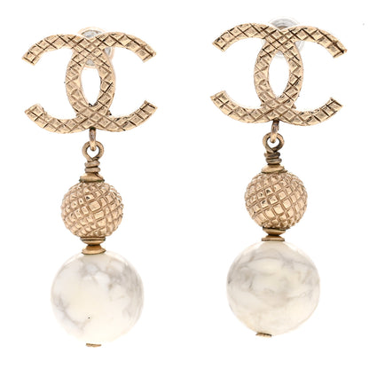 Chanel Metal Pearl Quilted CC Drop Earrings Gold White 1 of 4