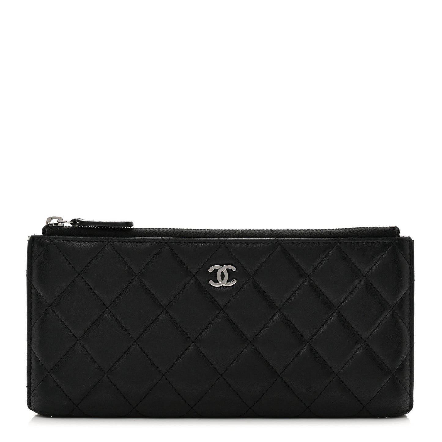 Lambskin Quilted Zip Pouch Black