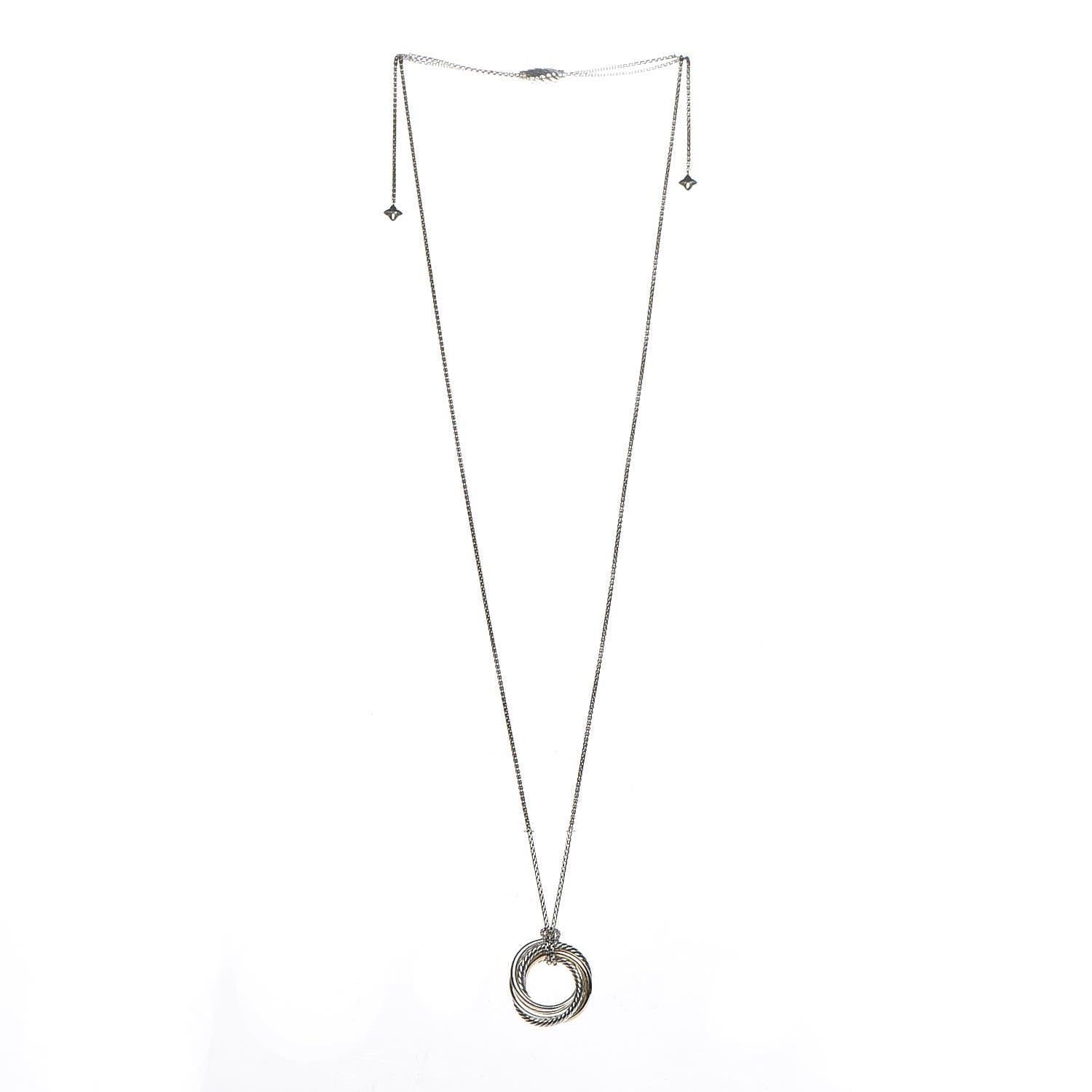 David Yurman Sterling Silver 14K Yellow Gold 28mm Crossover Pendant Necklace 3 of 5