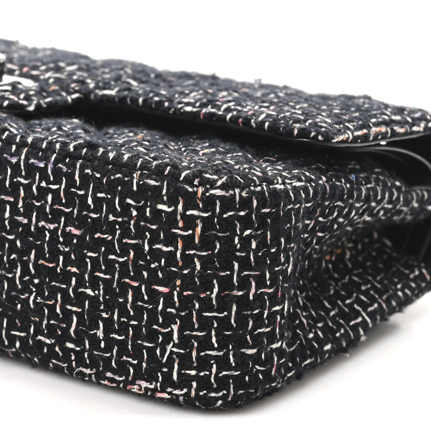 Tweed Quilted Medium Double Flap Black Multicolor
