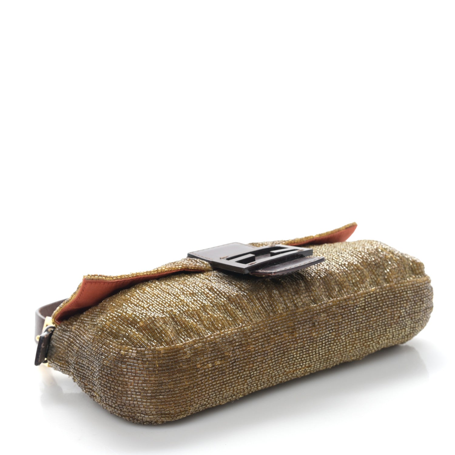 Fendi Beaded Baguette Beige Gold 4 of 9