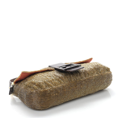 Fendi Beaded Baguette Beige Gold 4 of 9