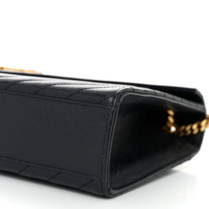 Saint Laurent Grain De Poudre Matelasse Chevron Large Monogram Satchel Navy Blue 10 of 11
