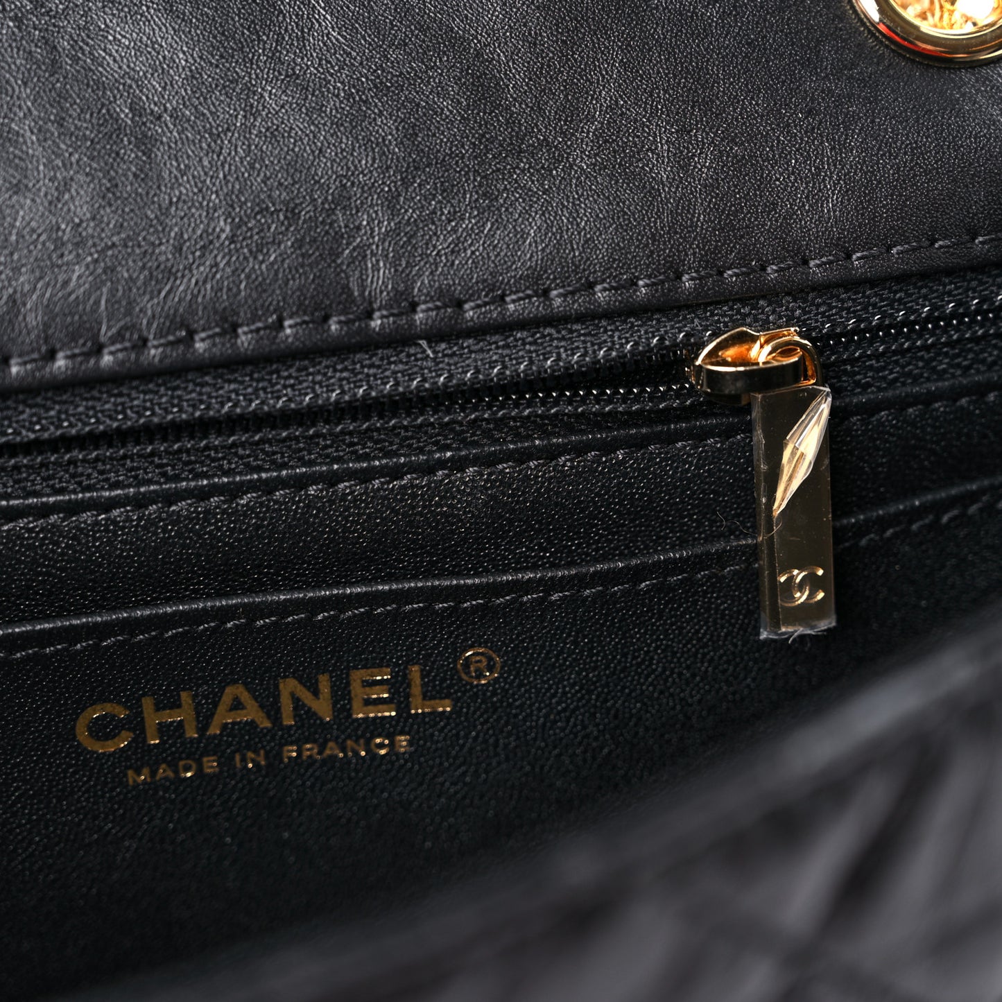 Aged Calfskin Quilted 2.55 Reissue Mini Flap Black
