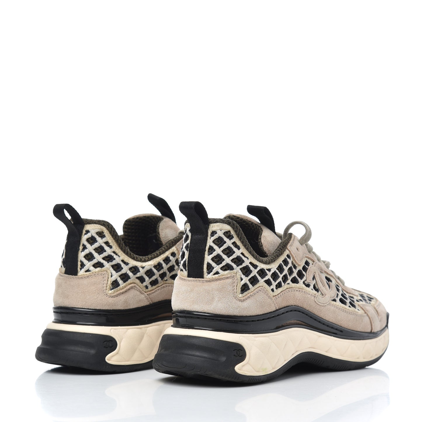 Suede Calfskin Embroidered CC Sneakers 38 Beige Black