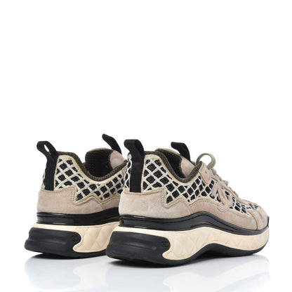 Chanel Suede Calfskin Embroidered CC Sneakers 38 Beige Black 4 of 18