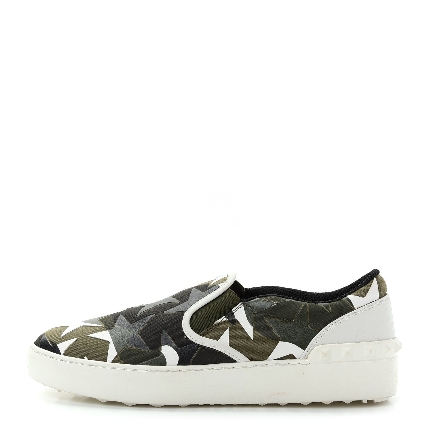 Valentino Garavani Canvas Calfskin Camustars Rockstud Slip On Sneakers 37 Army Green White 1 of 10