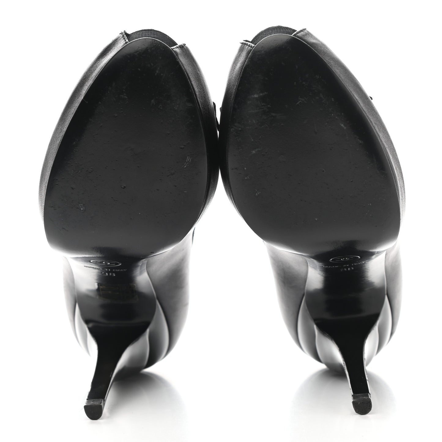Lambskin Grosgrain CC Bow Peep Toe Pumps 38 Black