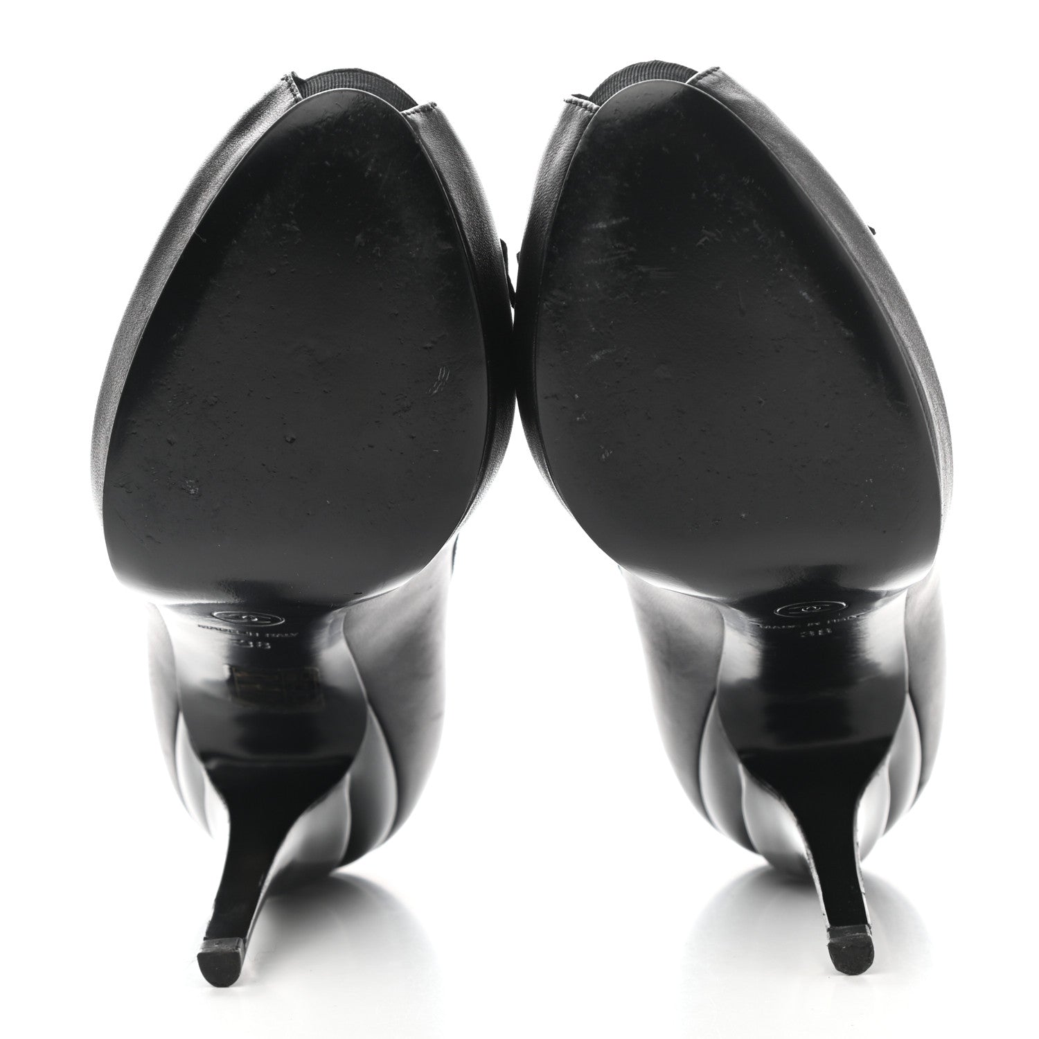 Chanel Lambskin Grosgrain CC Bow Peep Toe Pumps 38 Black 5 of 9