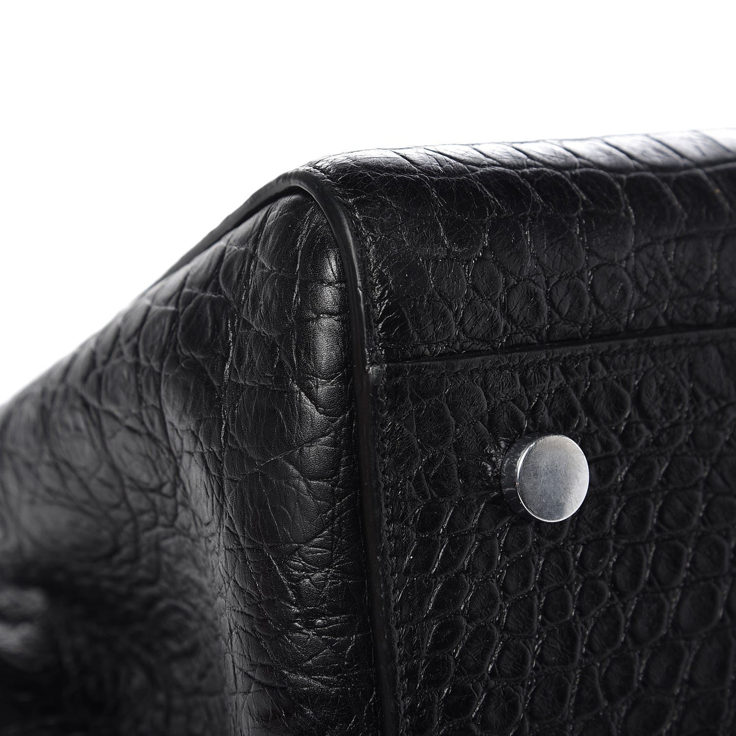 Calfskin Crocodile Embossed Small Cabas Rive Gauche Black
