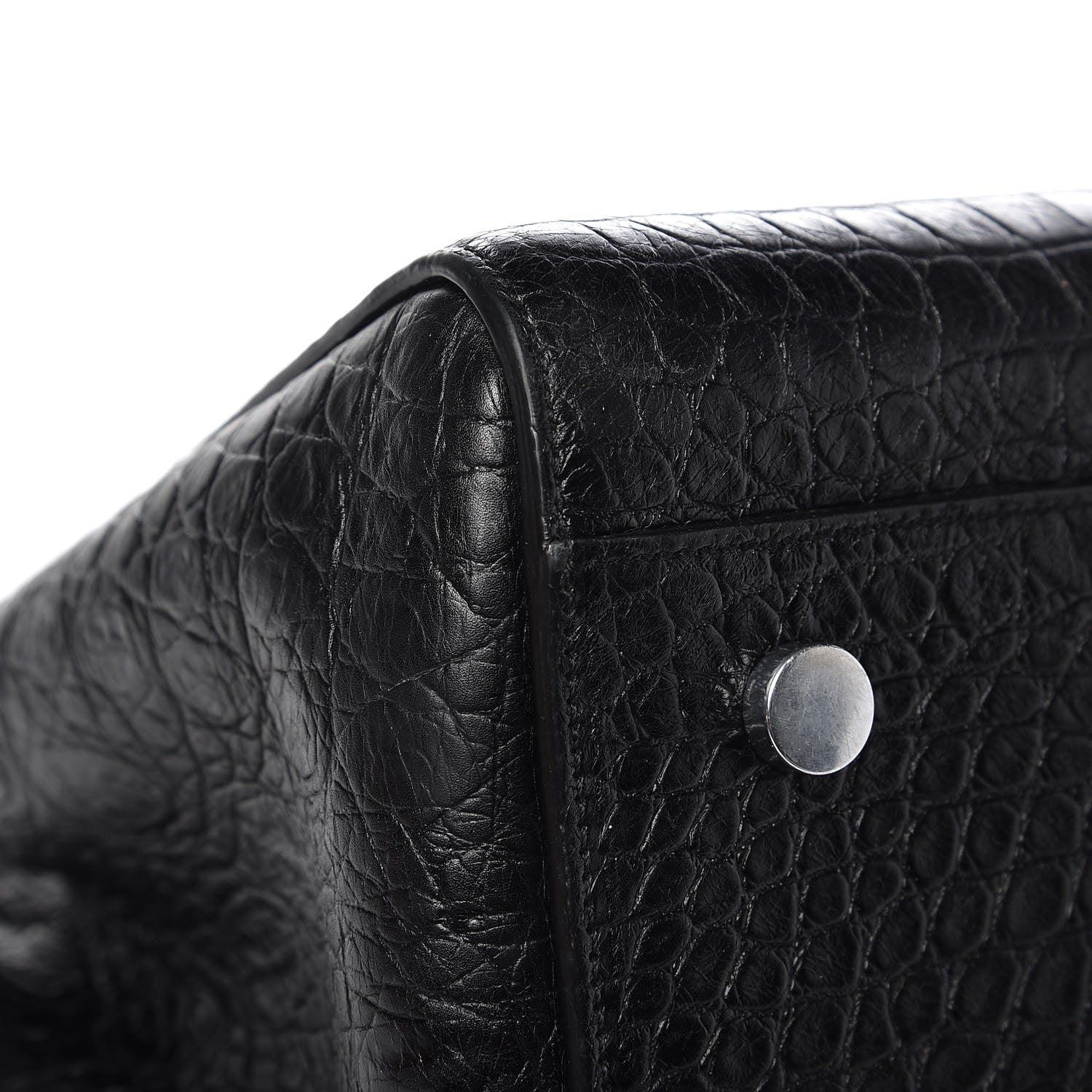 Saint Laurent Calfskin Crocodile Embossed Small Cabas Rive Gauche Black 11 of 12