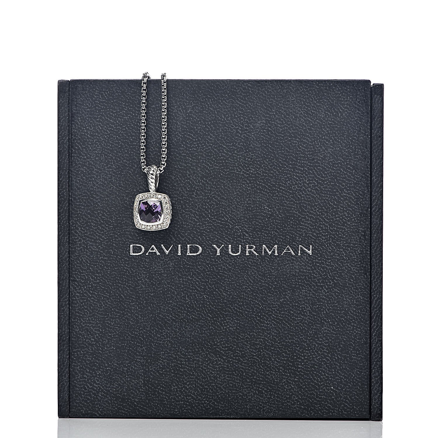 David Yurman Sterling Silver Diamond Amethyst 7mm Petite Albion Pendant Necklace 7 of 7