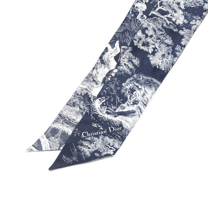 Christian Dior Silk Toile De Jouy Reverse Capri Mitzah Scarf Navy Blue 3 of 3