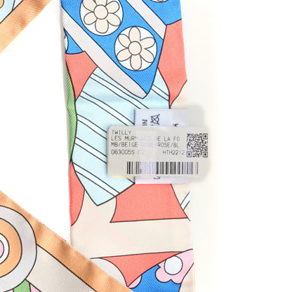 Hermes Silk Les Murmures De La Foret Twilly Beige Rose Bleu 4 of 4