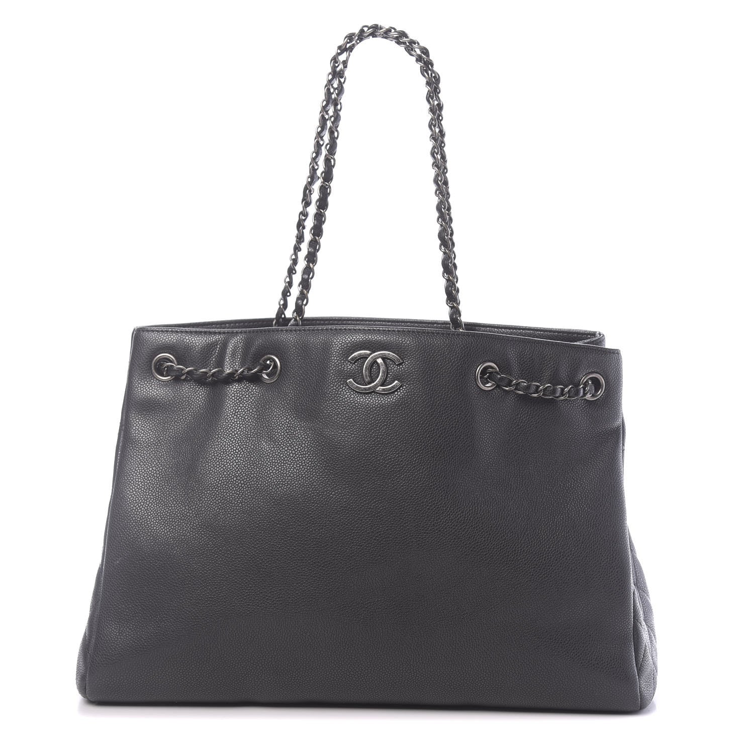 Chanel Metallic Grained Calfskin Woven Chain Large Shopping Bag Black 1 of 10
