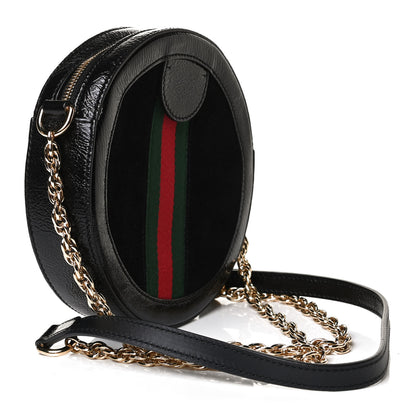 Gucci Suede Patent Web Mini Ophidia Round Shoulder Bag Black 3 of 12