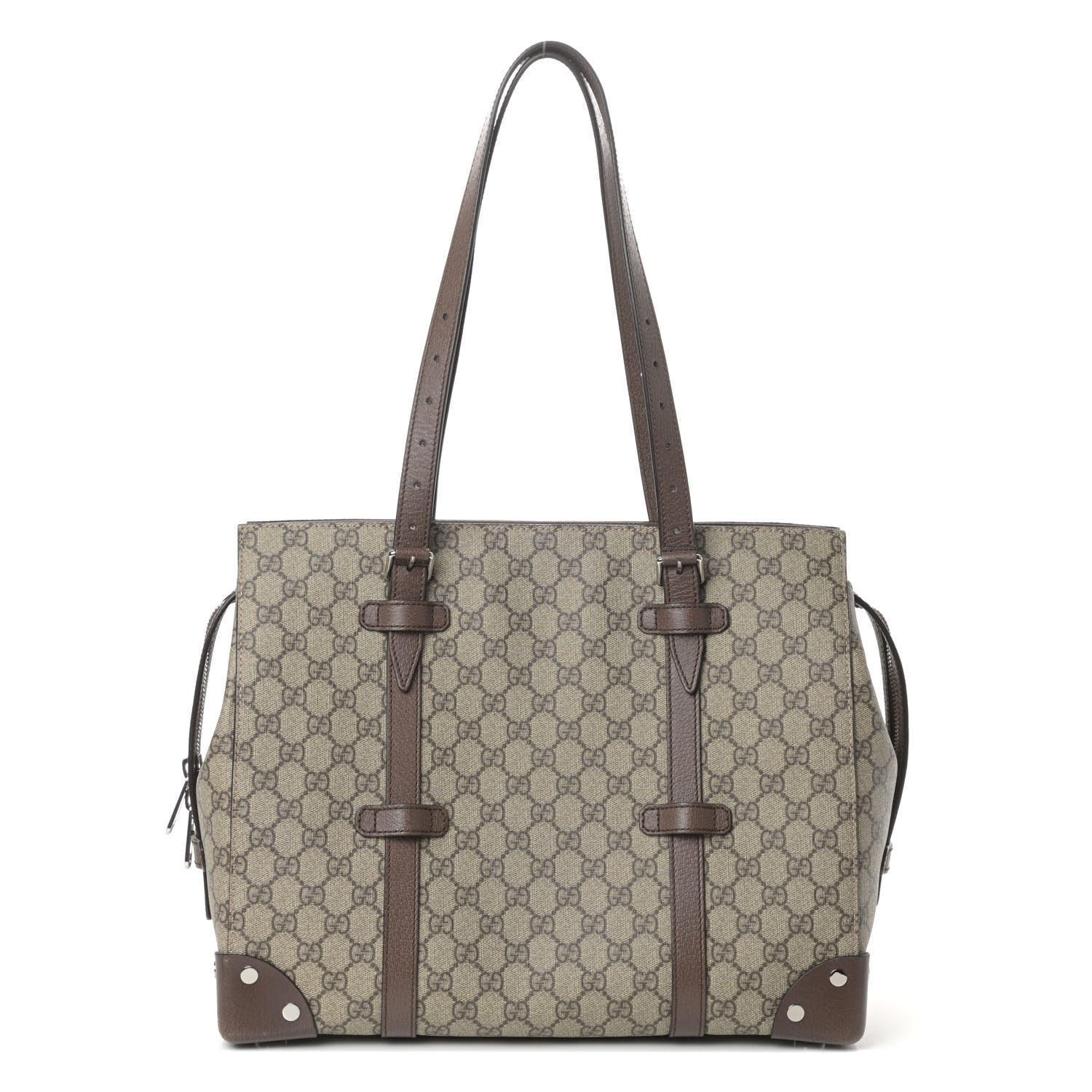Gucci GG Supreme Monogram Textured Dollar Calfskin Medium Detail Tote Beige Ebony New Acero 1 of 9