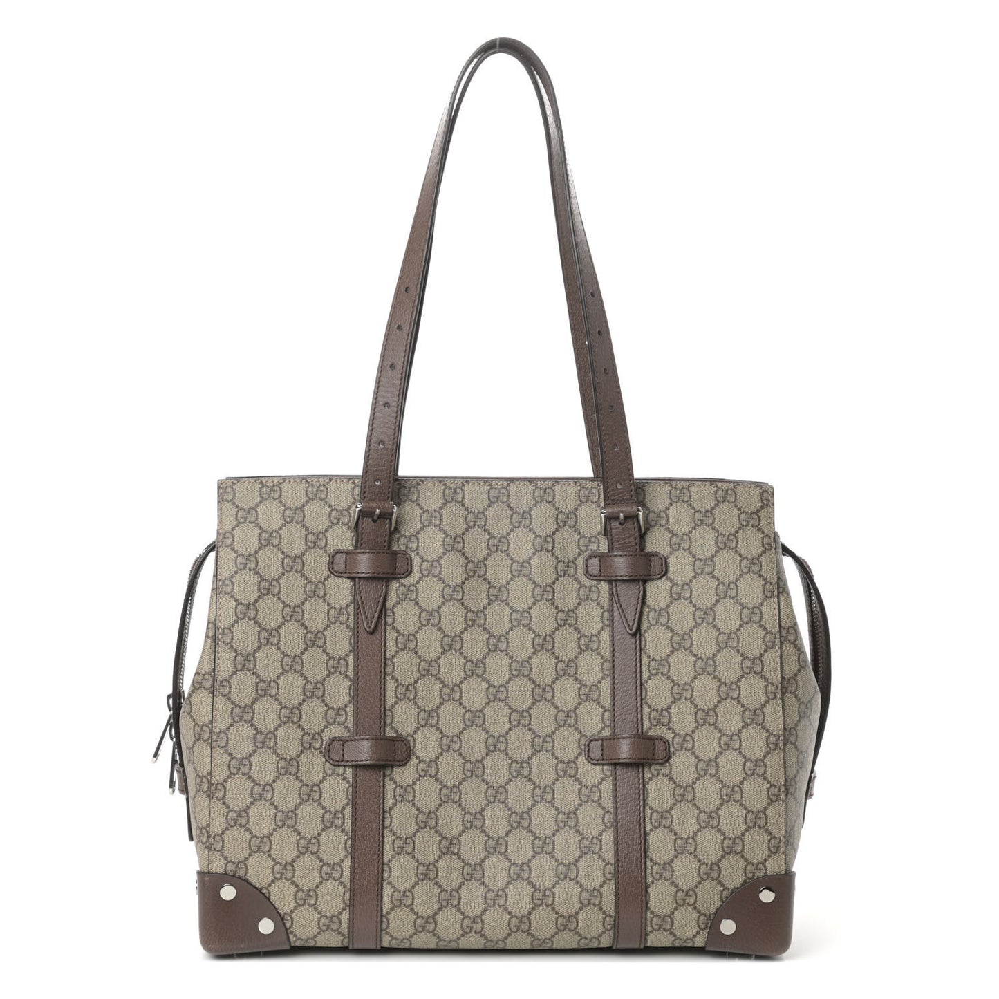 GG Supreme Monogram Textured Dollar Calfskin Medium Detail Tote Beige Ebony New Acero