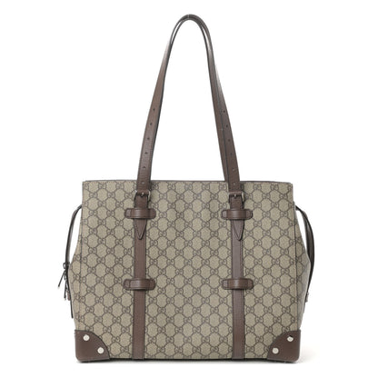Gucci GG Supreme Monogram Textured Dollar Calfskin Medium Detail Tote Beige Ebony New Acero 1 of 9
