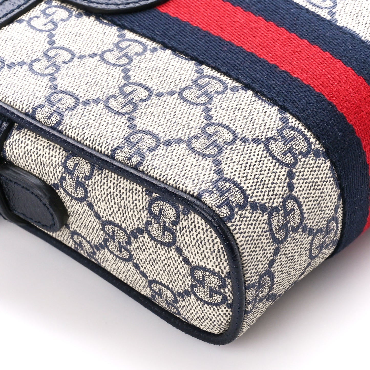 GG Supreme Monogram Textured Calfskin Web Mini Ophidia Messenger Beige Blue