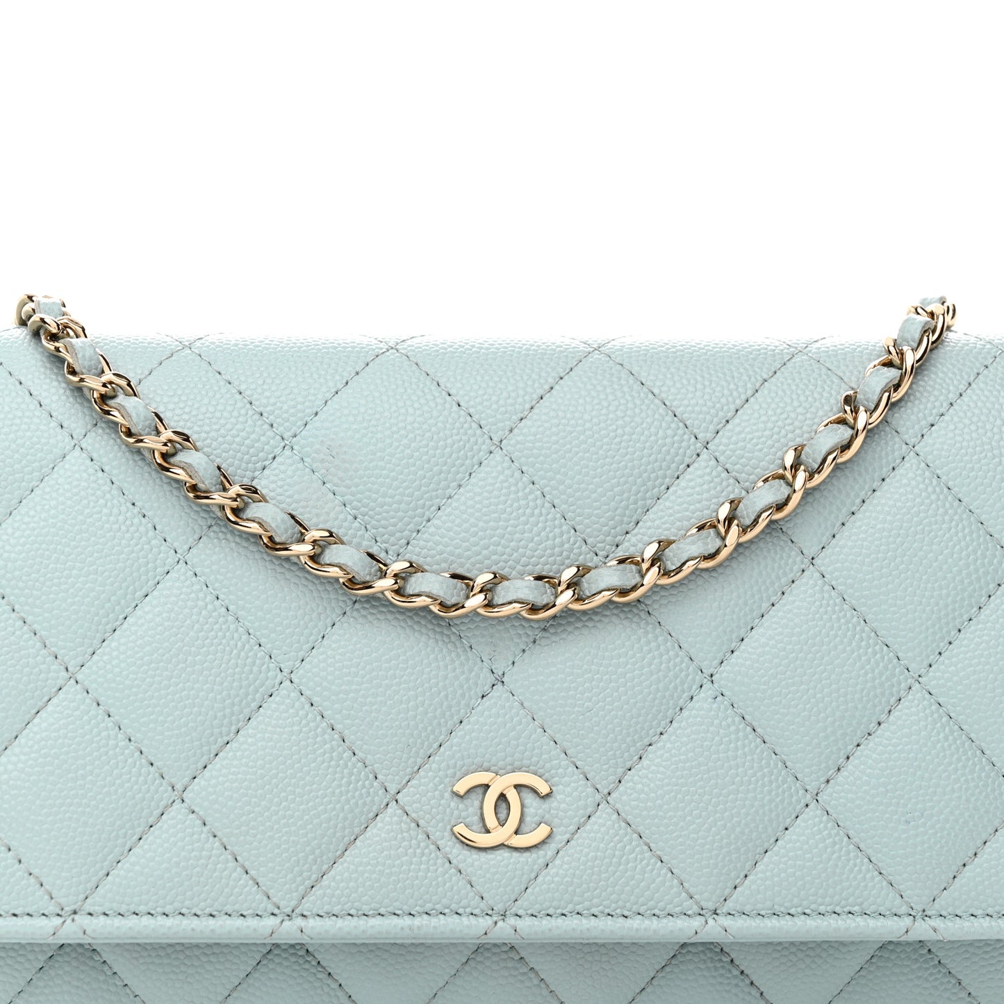 Caviar Quilted Wallet On Chain WOC Light Blue