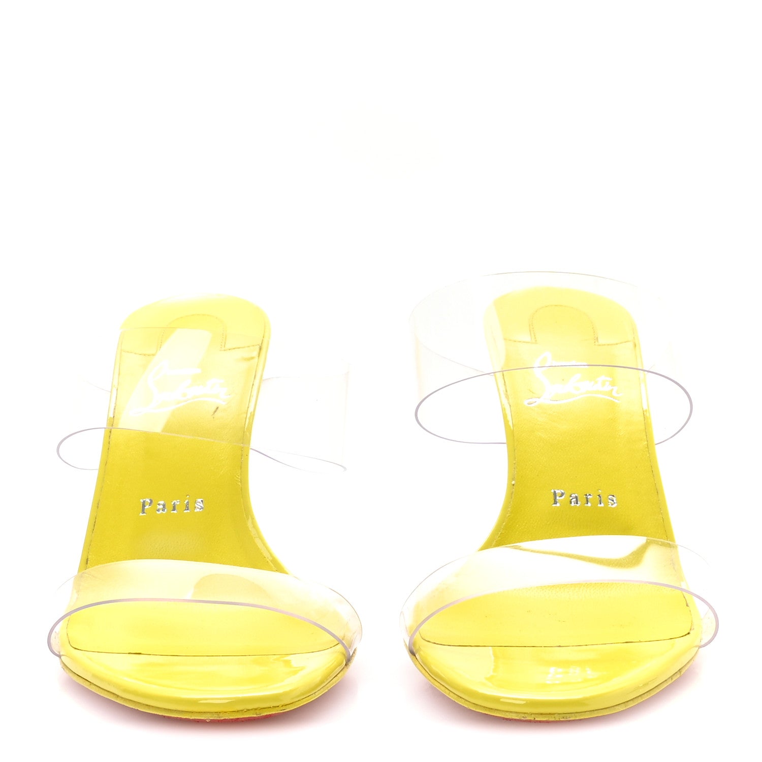 Christian Louboutin Patent PVC Just Nothing 85 Slide Sandals 39 Citrus 3 of 7