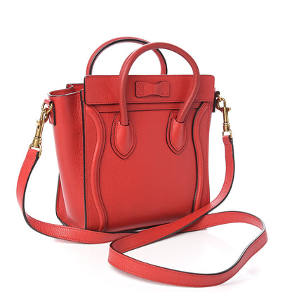 Celine Drummed Calfskin Nano Luggage Coquelicot 2 of 12