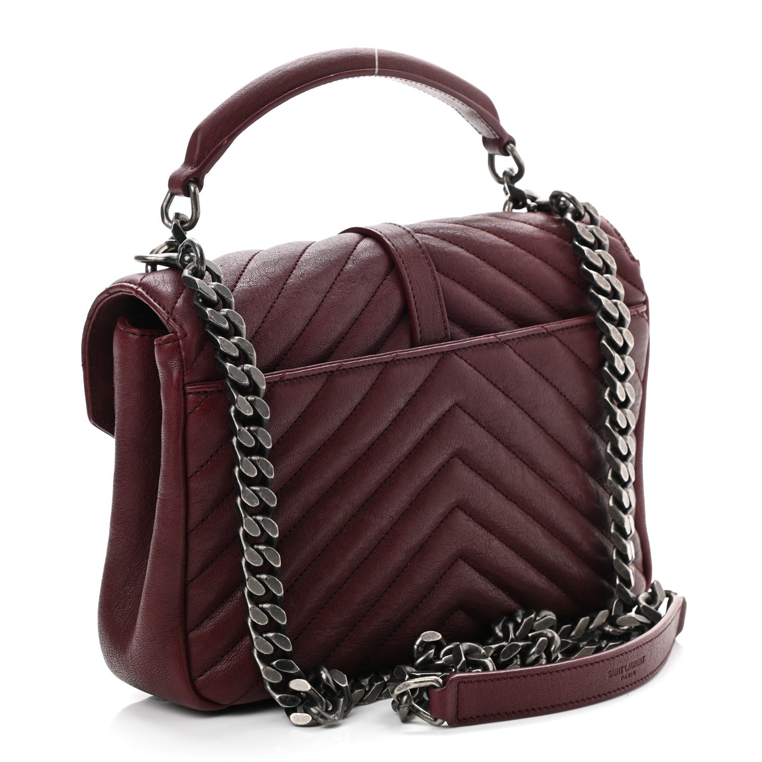 Saint Laurent Sheepskin Matelasse Chevron Monogram Medium College Bag Rouge Legion 3 of 13