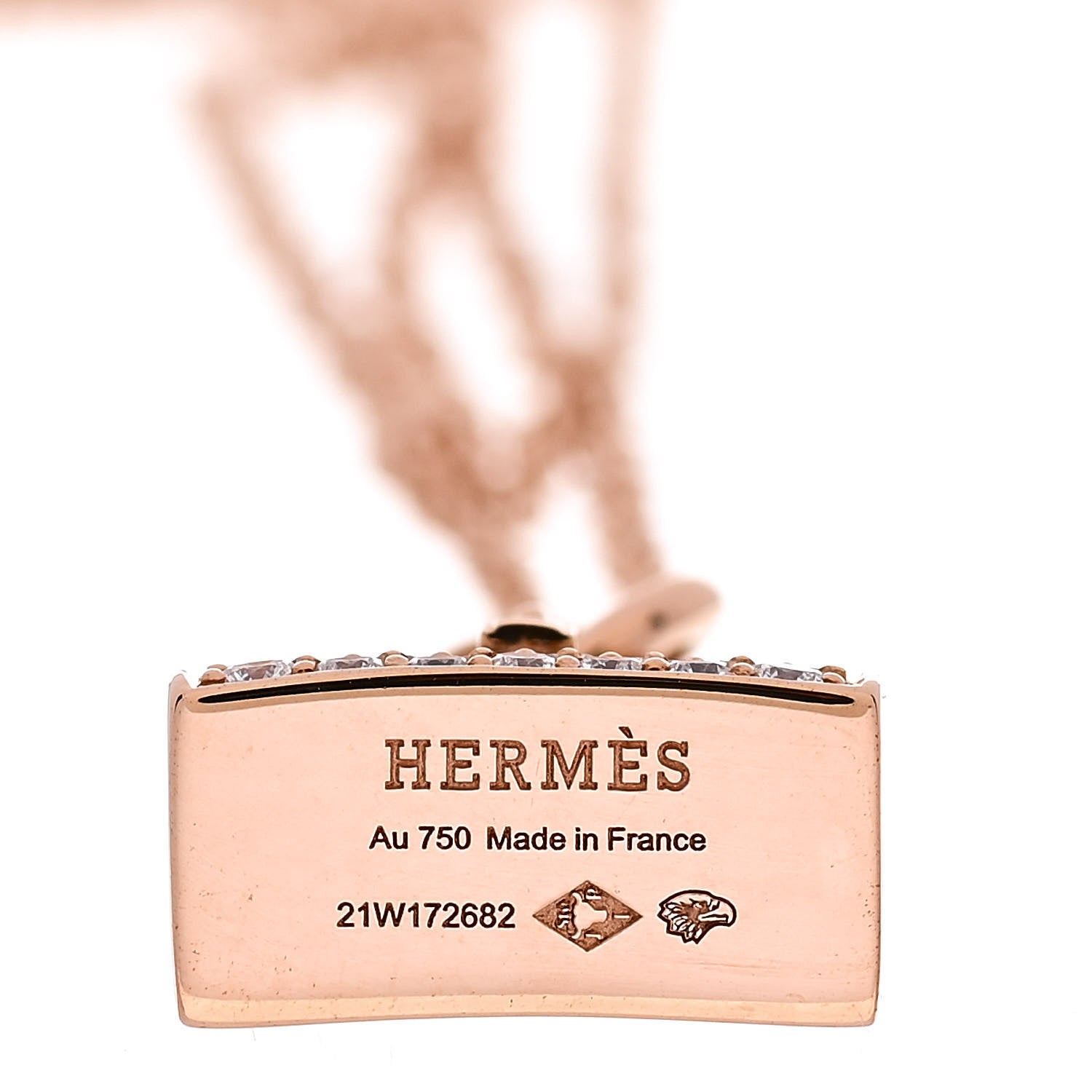 Hermes 18K Rose Gold Diamond Kelly Amulettes Pendant Necklace 4 of 5