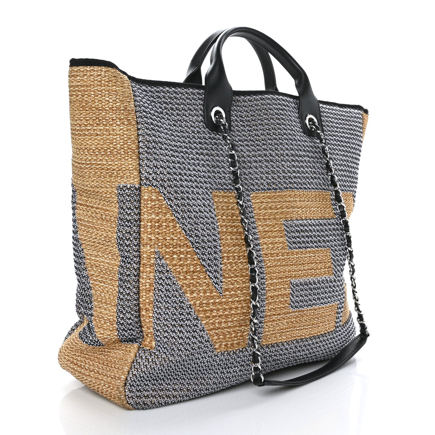 Mixed Fibers Large Shopping Bag Blue Beige