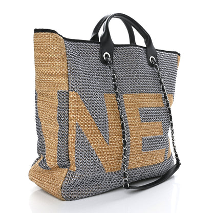 Chanel Mixed Fibers Large Shopping Bag Blue Beige 3 of 10