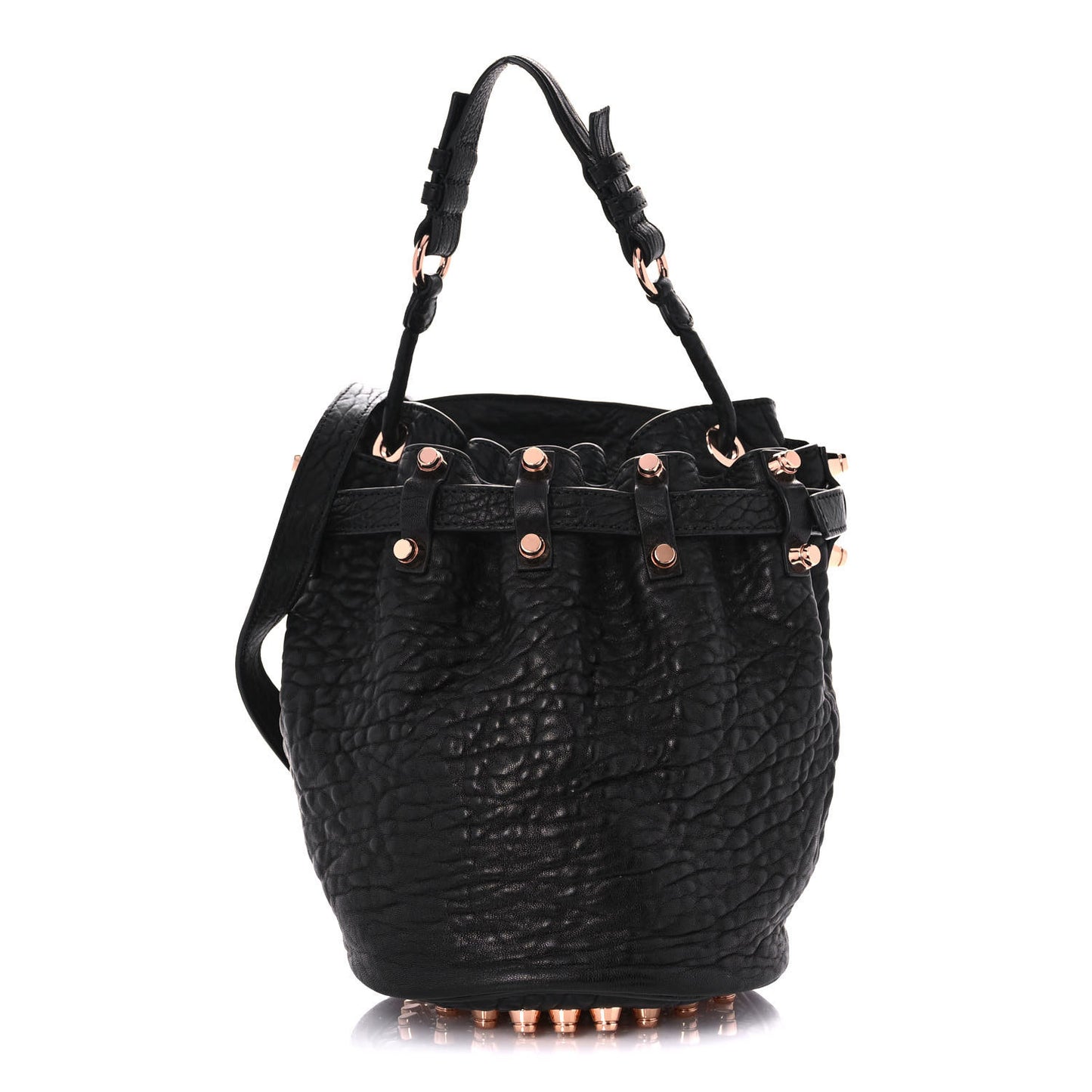 Pebbled Lambskin Diego Bucket Black Rose Gold Hardware