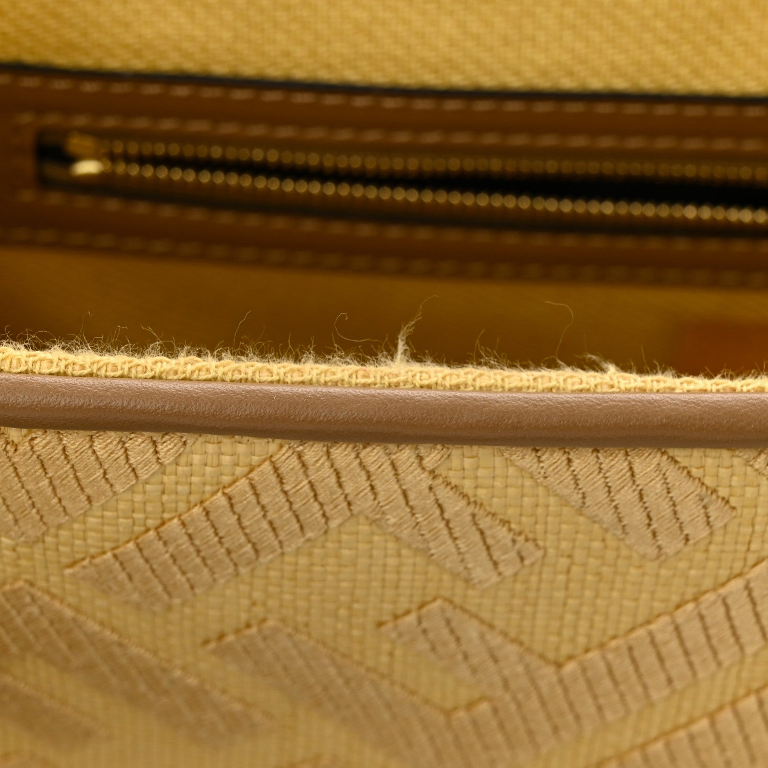 Fendi Raffia Vitello King Lucido FF Embroidered Baguette Grano Sand 11 of 14