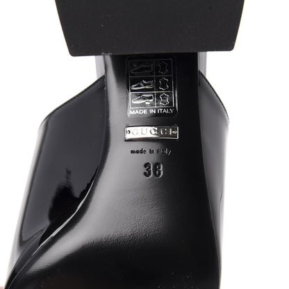 Gucci Patent Lexi Horsebit Mid-Heel Slide Sandals 38 Black 7 of 9