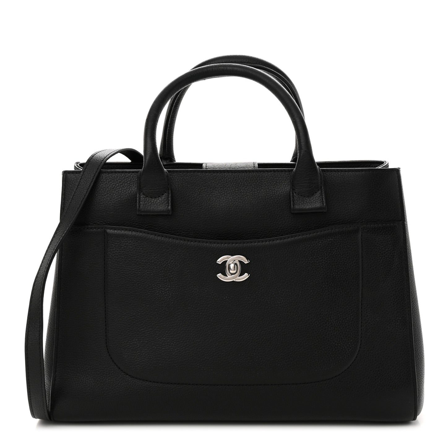 Grained Calfskin Small Neo Executive Shopper Tote Black