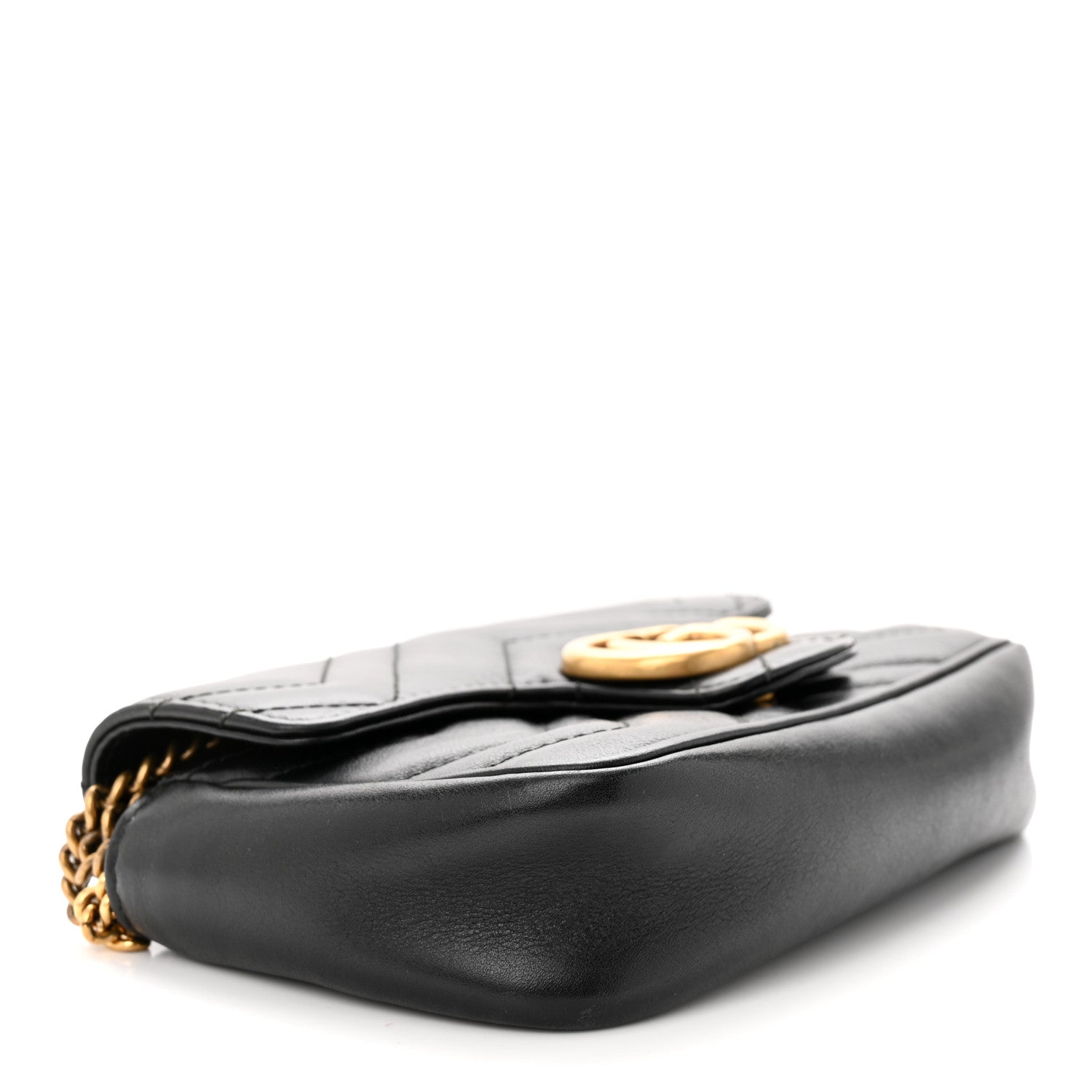 Gucci Calfskin Matelasse Super Mini GG Marmont Shoulder Bag Black 4 of 12