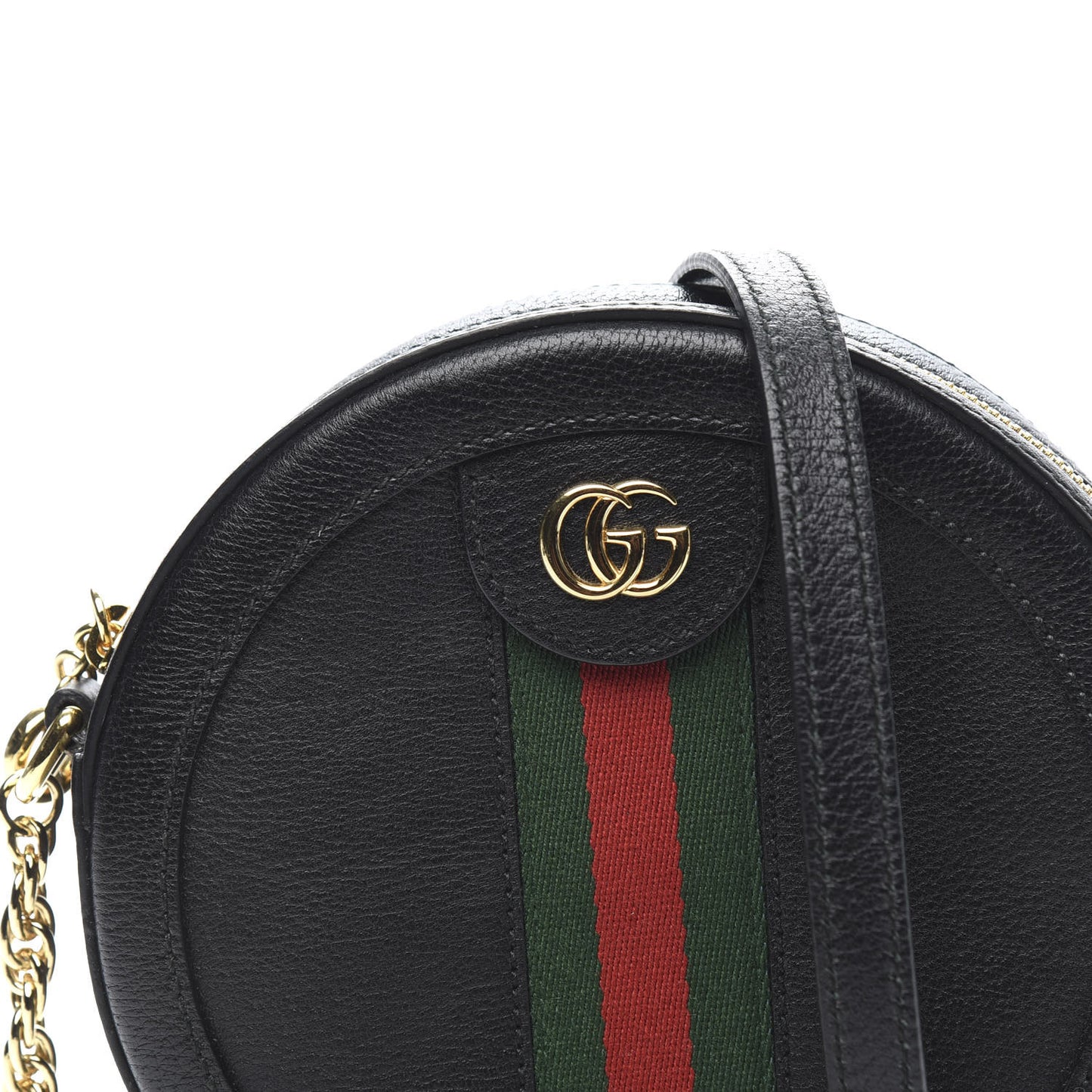 Grained Calfskin Web Mini Ophidia Round Shoulder Bag Black