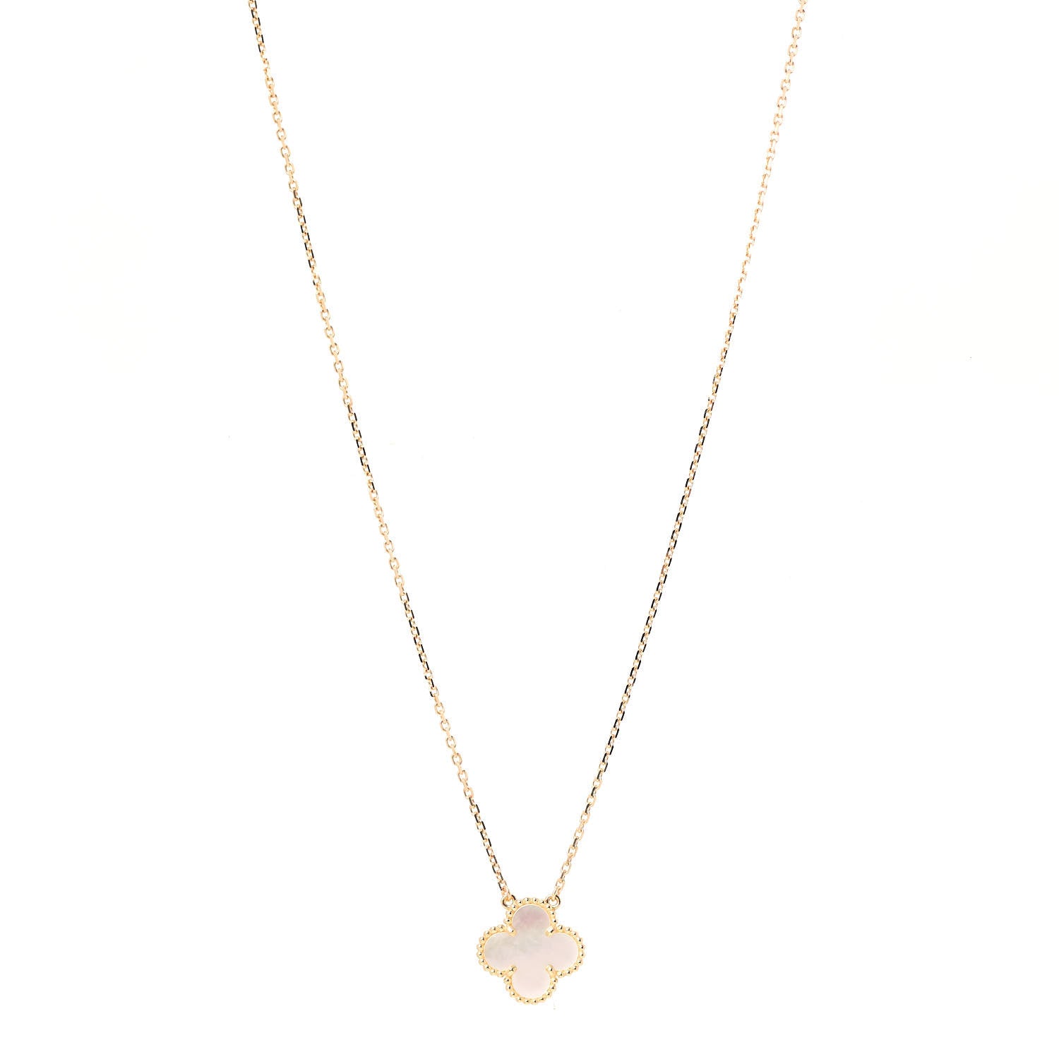Van Cleef & Arpels 18K Yellow Gold Mother of Pearl Vintage Alhambra Pendant Necklace 1 of 7