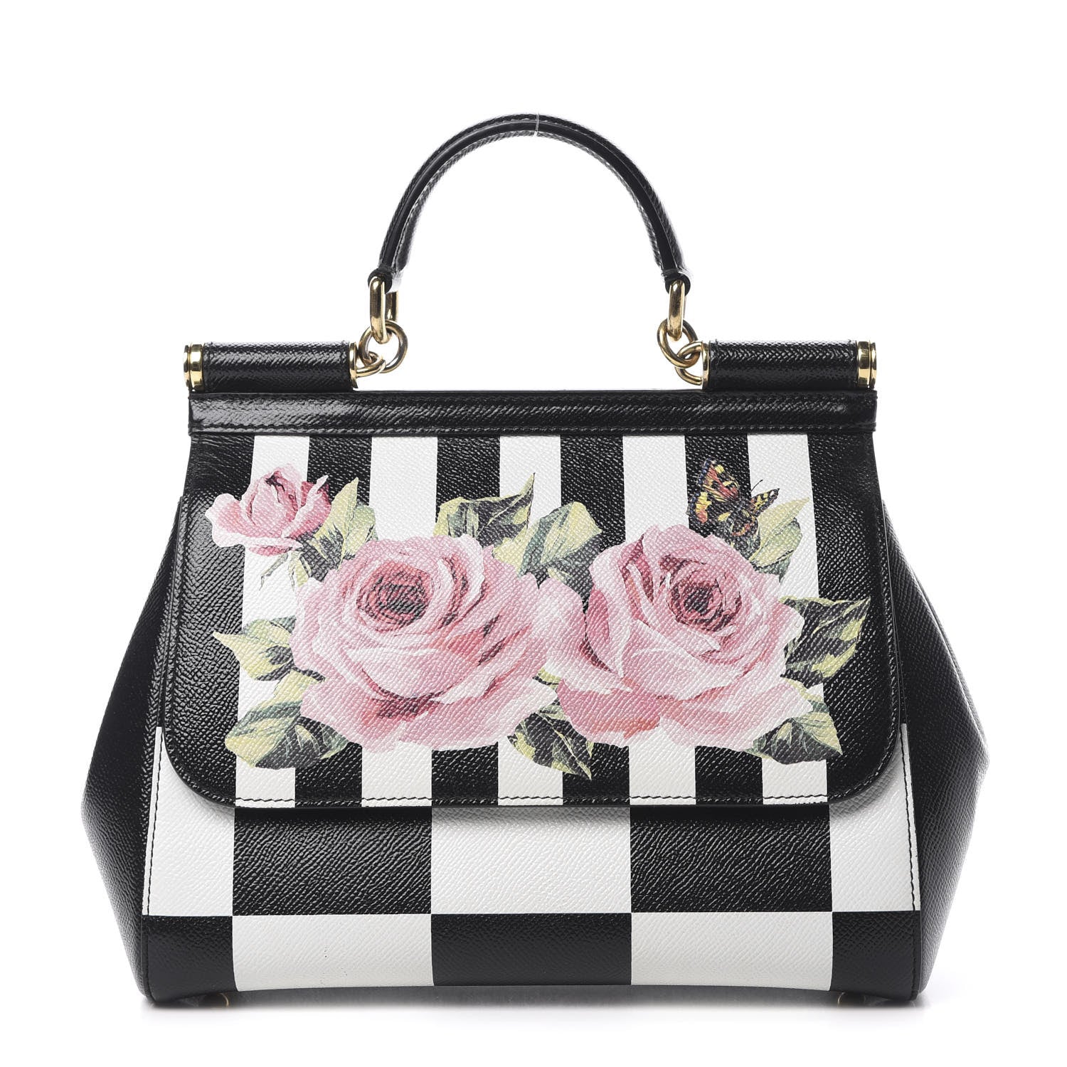 Dolce & Gabbana Dauphine Print Checker Rose Medium Miss Sicily Satchel Black Multicolor 1 of 13