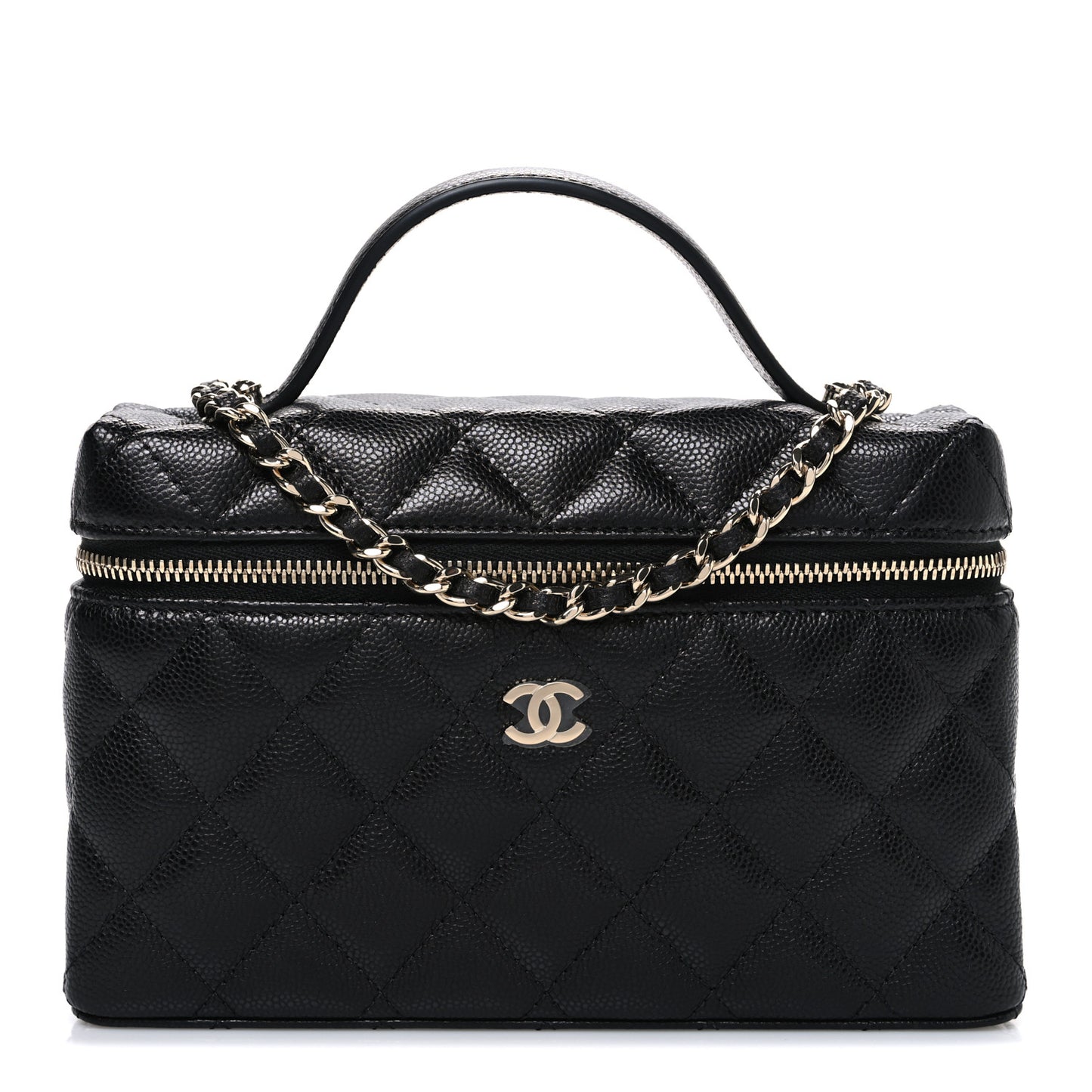 Caviar Quilted Top Handle Slim Vanity With Chain Black