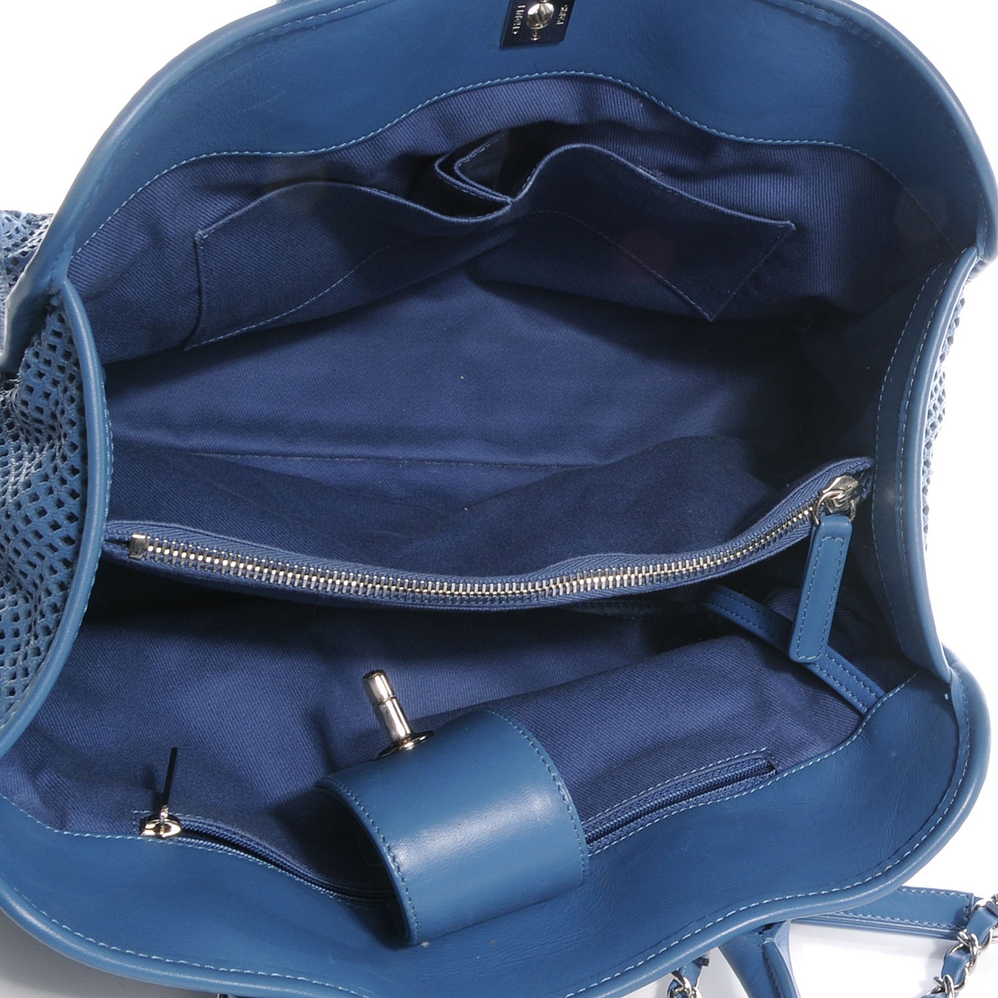 Calfskin Perforated Up In The Air Tote Dark Blue