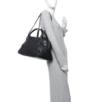 Chanel Aged Calfskin Chevron Large Soft Bowling Bag Black 3 of 19