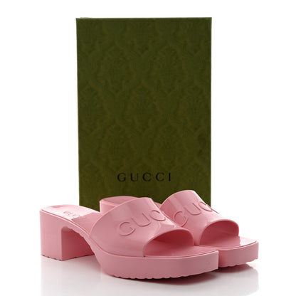 Gucci Rubber Gucci Logo Womens Platform 20/60mm Slide Sandals 39 Wild Rose 9 of 9