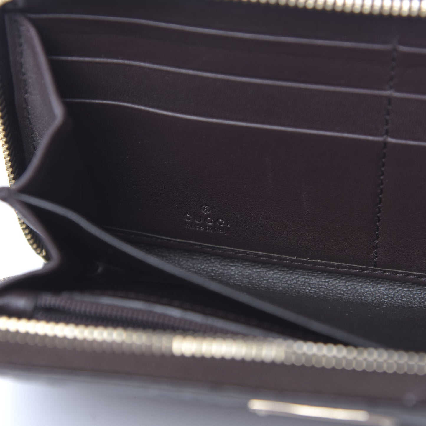 Guccissima Margaux Calfskin Metal Bar Zip Around Wallet Chocolate